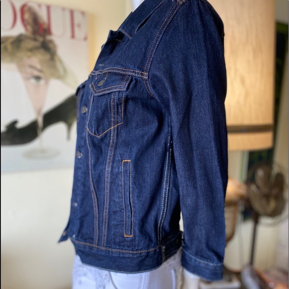 LEVIS Dark Denim Jacket Size Small Long Sleeves Metal Button Front Closure - Picture 4 of 9